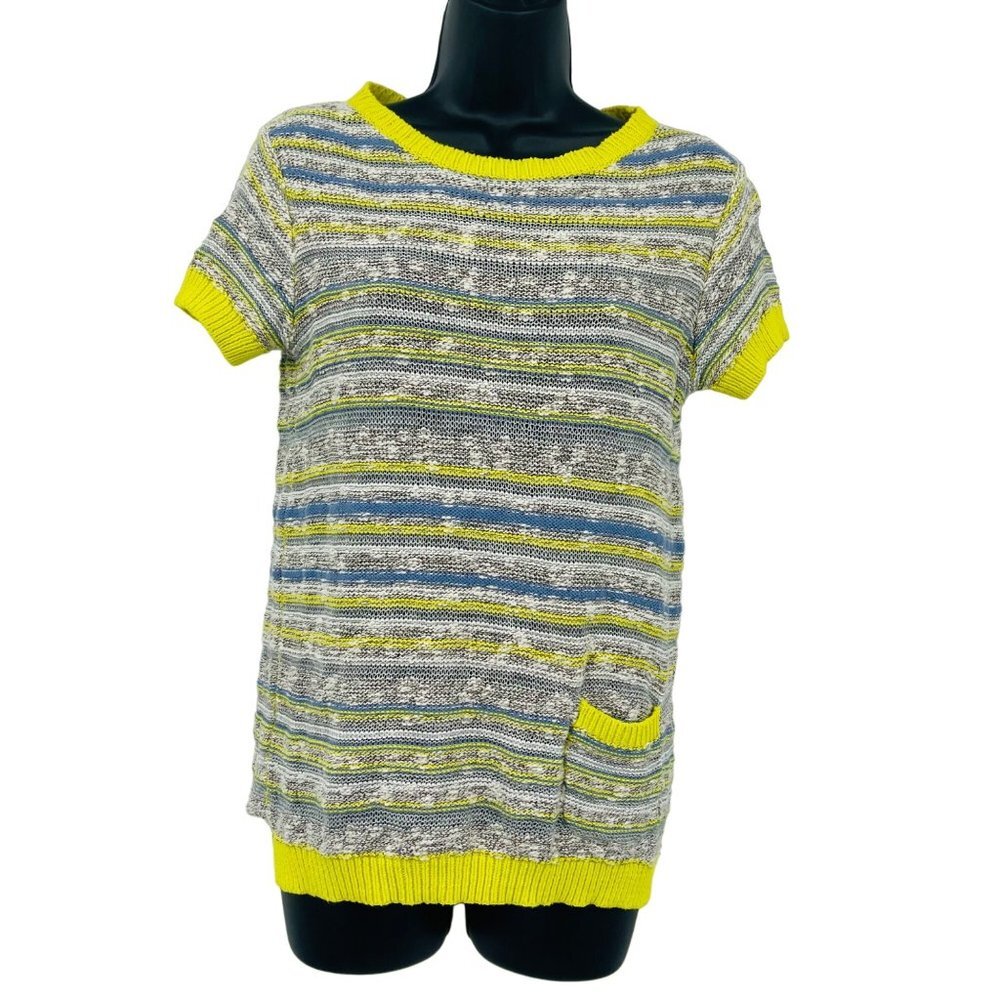 Anthropologie Guiliana Leila Women's Capped Sleeve Knit Yellow Sweater Size M